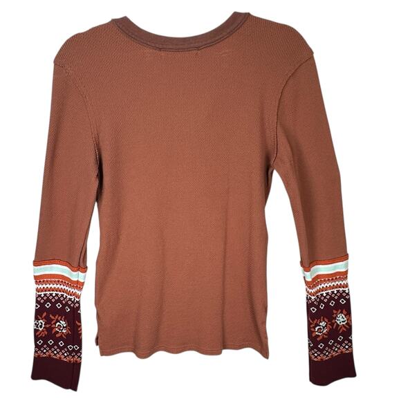 We the Free Mikah Henley Top Womens XL Layering Cuff Waffle Knit Notch Neck - Picture 6 of 10